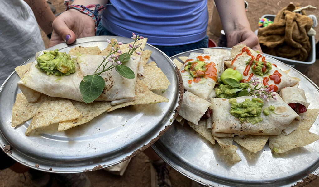 camping food tortillas on plates